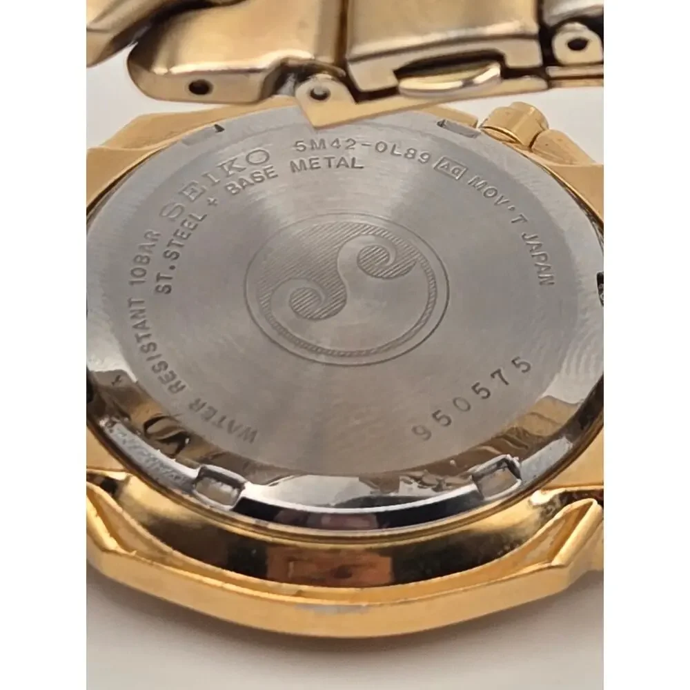 Seiko Kinetic 100M Men’s Gold Tone Watch 5M62 Date New Capacitor Pre-Owned Dress